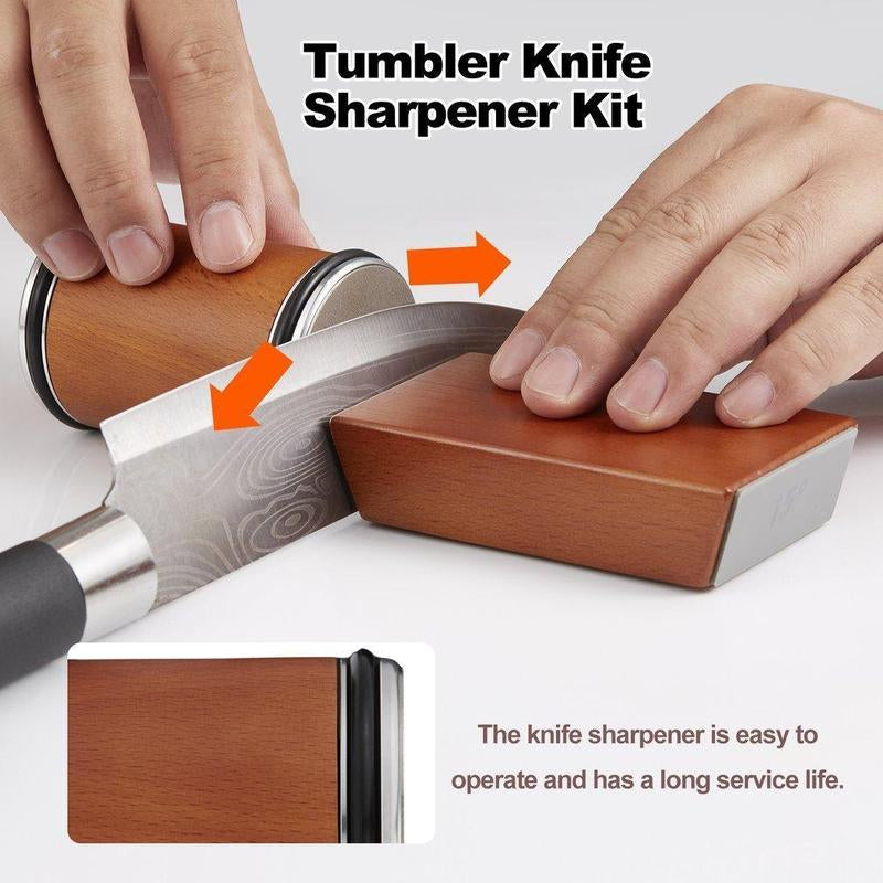 Rolling Knife Sharpener Set, 15°20° Kitchen Knife Magnetic Rolling Knife Sharpener, Diamond Sharp Curve Knife Sharpener, Wooden Handle Sharpening Stone, Diamond Ceramic Knife Sharpening Set for Honing Knives Sharpening Kitchen Gadgets Steel Kitchenware