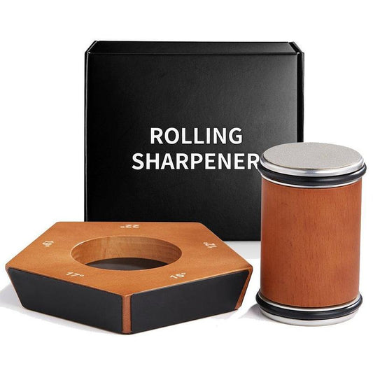 Rolling Knife Sharpener Set, 15°20° Kitchen Knife Magnetic Rolling Knife Sharpener, Diamond Sharp Curve Knife Sharpener, Wooden Handle Sharpening Stone, Diamond Ceramic Knife Sharpening Set for Honing Knives Sharpening Kitchen Gadgets Steel Kitchenware