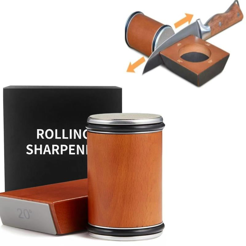 Rolling Knife Sharpener Set, 15°20° Kitchen Knife Magnetic Rolling Knife Sharpener, Diamond Sharp Curve Knife Sharpener, Wooden Handle Sharpening Stone, Diamond Ceramic Knife Sharpening Set for Honing Knives Sharpening Kitchen Gadgets Steel Kitchenware